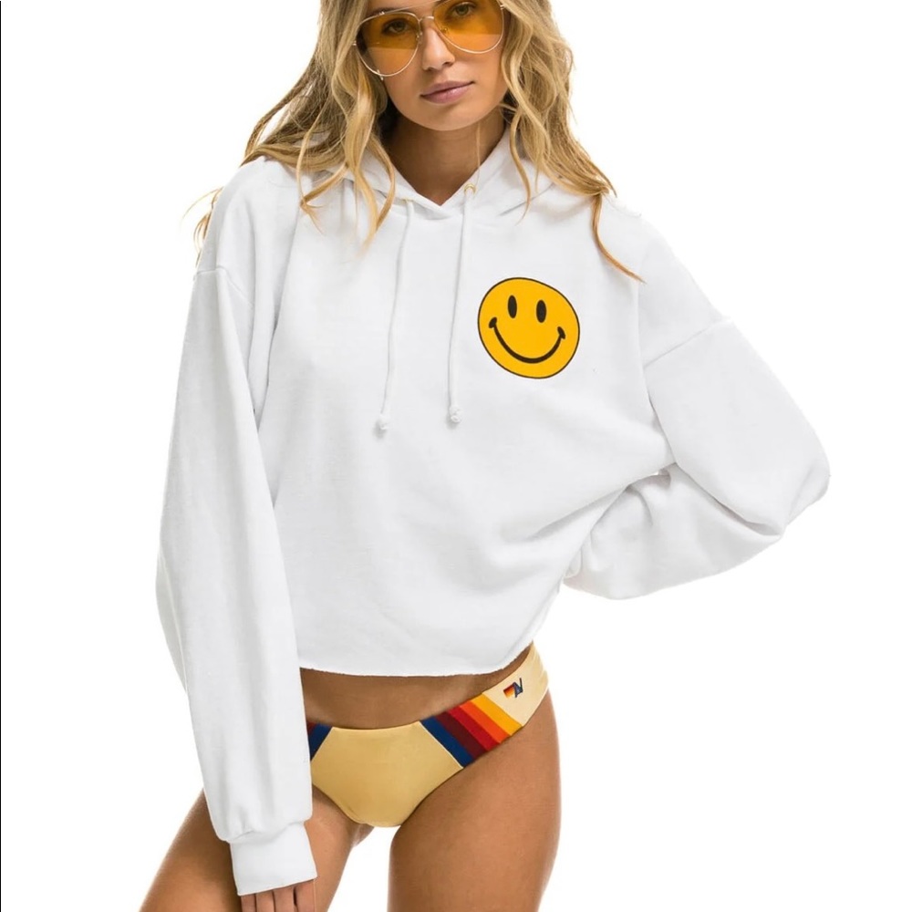 SMILEY 2 RELAXED CROPPED PULLOVER HOODIE
